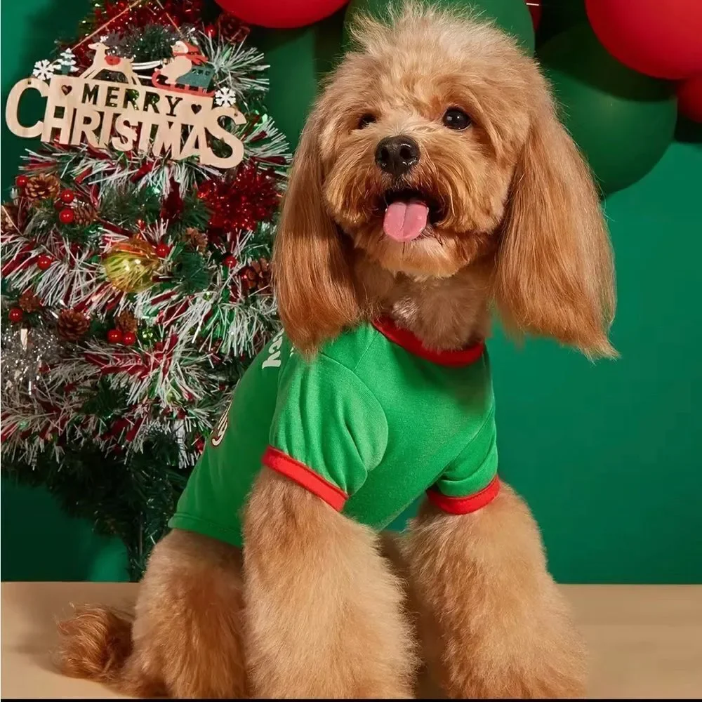 Christmas Shirt Letter Printed Pet T-Shirt Festive Pet Clothes For Small & Mediu